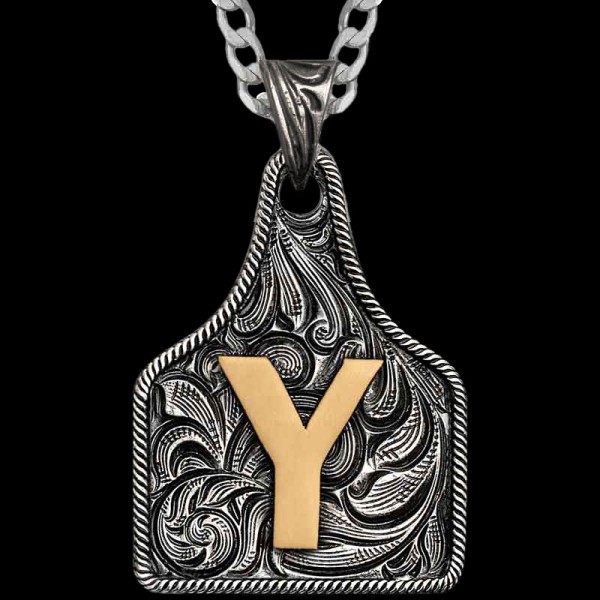 Texas Size Initial Cow Tag Necklace